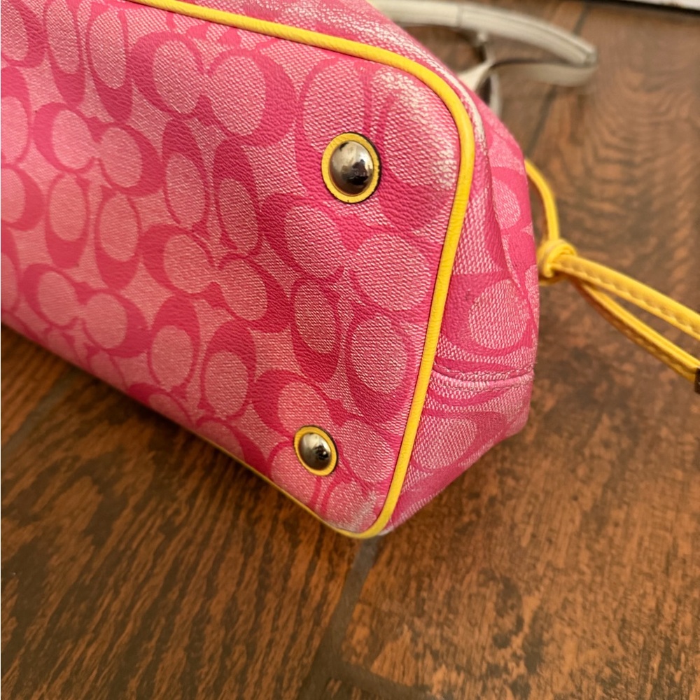 Coach Pink Signature Tote with Yellow Stripe - Picture 14 of 16